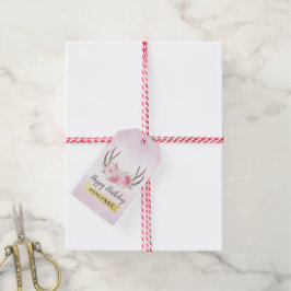 Blues-Antlers Blush Pink & Gold Girl's Birthday Geschenkanhänger