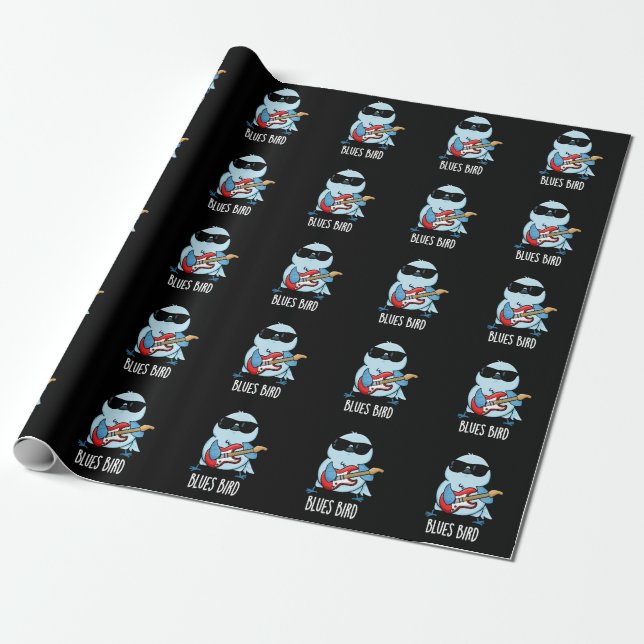 Blues Bird Funny Bluebird Pun Dark BG Geschenkpapier (Ungerollt)
