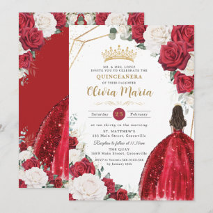 Blues Blues White Dress Princess Gold Quinceañera Einladung