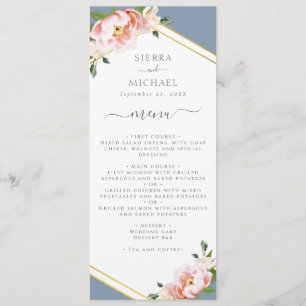 Blues Blush Gold Dusty Blue Wedding Empfang Menükarte