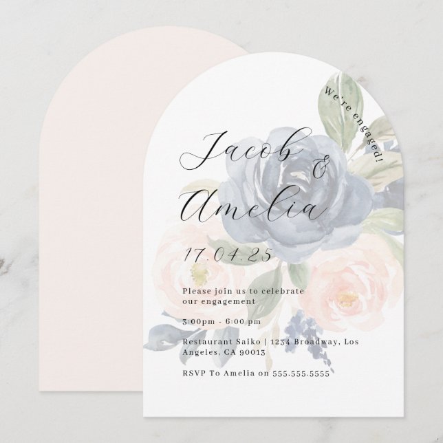 Blues Blush Navy Moderne Arena Engagement Party Einladung (Vorne/Hinten)