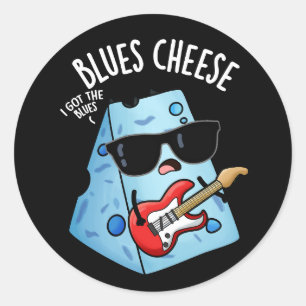 Blues Cheese Funny Food Puns Dark BG Runder Aufkleber