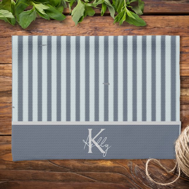 Blues Classiques Personnalisées Serviettes De Cuis (Personalized Classic Blues Striped Kitchen Towels)
