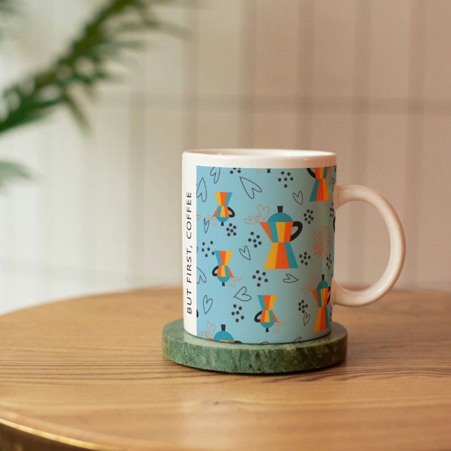 Blues Coffee Lovers Zitat für lebendige Orangen Kaffeetasse (Vibrant Coffee Pot Pattern Mug)