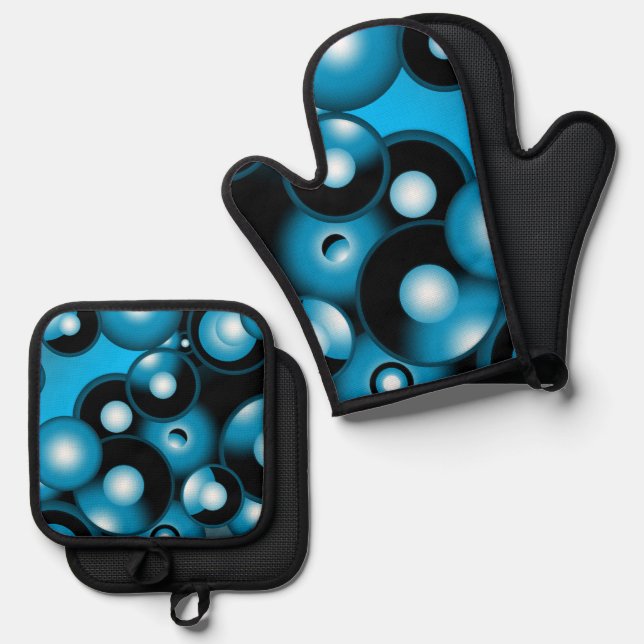 Blues Concentric Circle Orbital Abstrakt Art Ofenhandschuh & Topflappen-Set (Vorderseite/Rückseite)