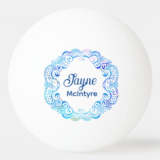Blues Filigree Circle Tattoo Tischtennisball (Vorderseite)