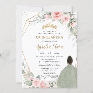 Blues Floral Sage Green Brocess Princess Quinceañe Einladung