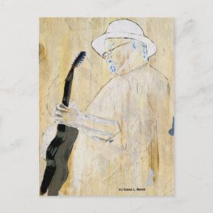 Blues Gitarrist Malerei in Orange und Braun Postkarte