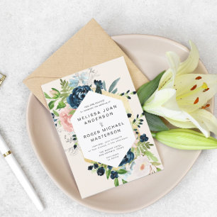 Blues gold florale Hochzeit Einladung