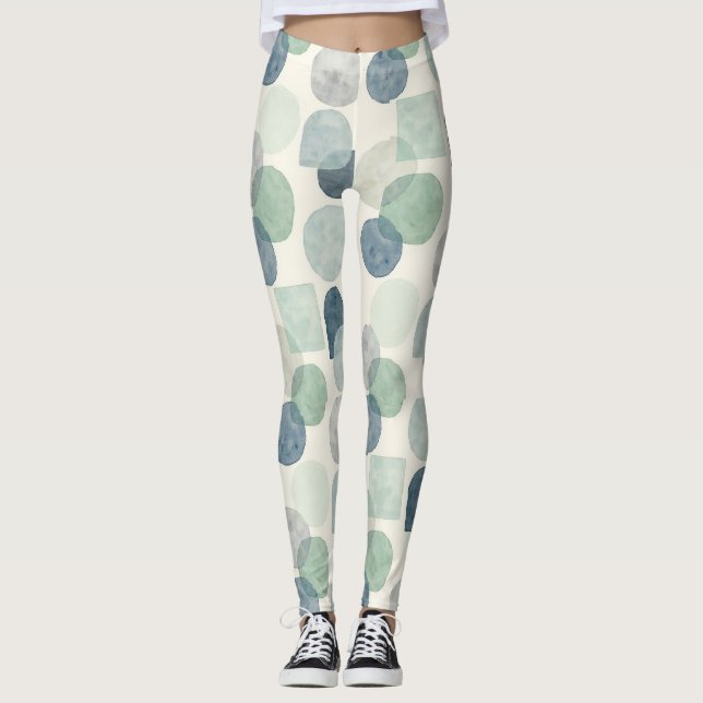 Blues Gray Soft Grüntöne Circles Seamless Patches Leggings (Vorderseite)