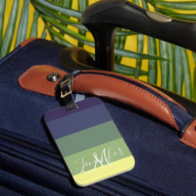 Blues + Grüntöne Farbblock Streifen Gepäckanhänger (Vorderseite Insitu 1)