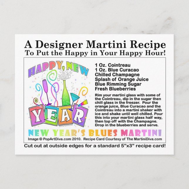 Blues Martini Rezept für das neue Jahr Postkarte (Vorderseite)