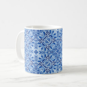 Blues mediterrane Aquarellbilder auf blass blau Kaffeetasse