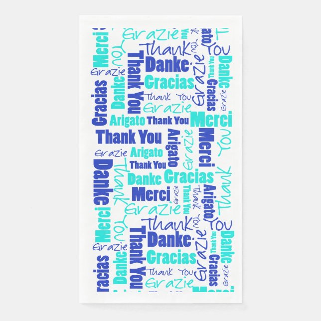 Blues Multilingual danke Typografy Collage Serviette (Vorderseite)
