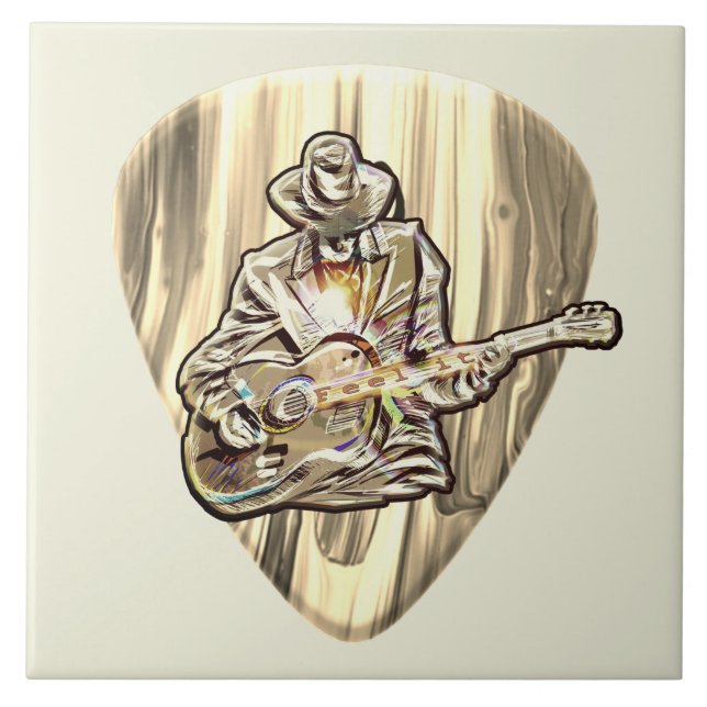 Blues Musician hinter Pick - Feel der Musik Fliese (Vorderseite)