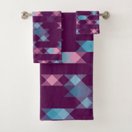 blues, pinks and purple geometric badhandtuch set