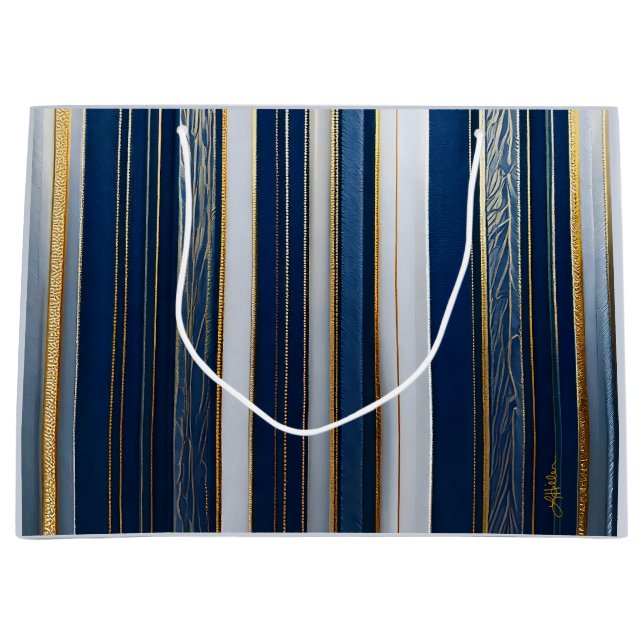 Blues Stripes Blue White Große Geschenktüte (Vorderseite)