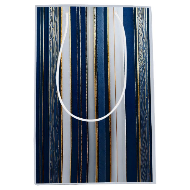 Blues Stripes Blue White Mittlere Geschenktüte (Vorderseite)
