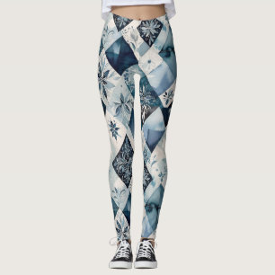 Blues und Creme in einem Blumenmuster Leggings