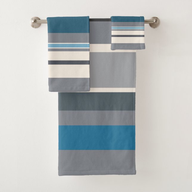 Blues und Graustreifen Badhandtuch Set (Insitu)