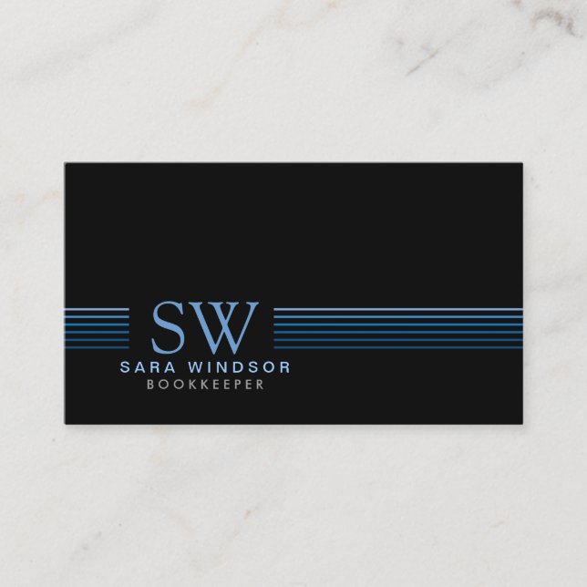 BlueStriped Monogram für Buchhalterfinanzdienstlei Visitenkarte (Vorderseite)