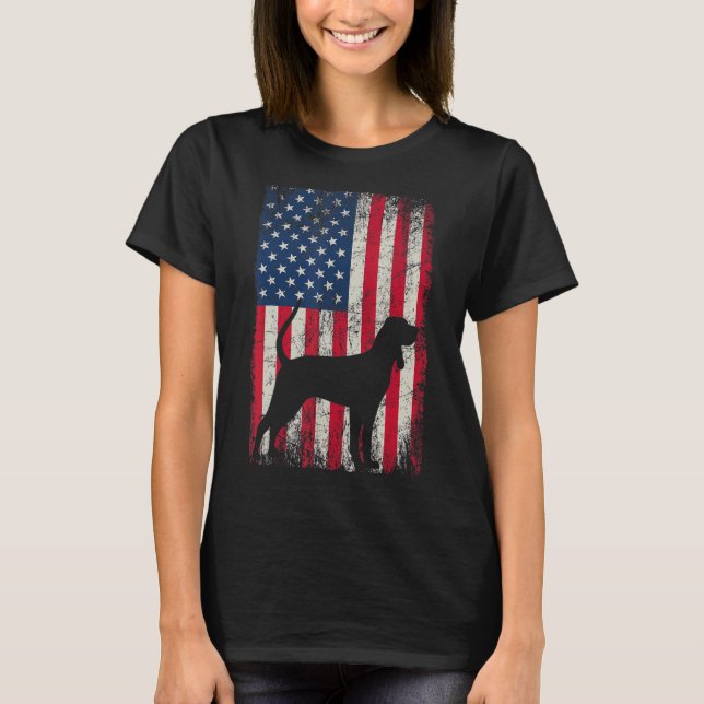 Bluetick Coonhound 4. Juli Amerikanische Flagge Hu T-Shirt (Vorderseite)