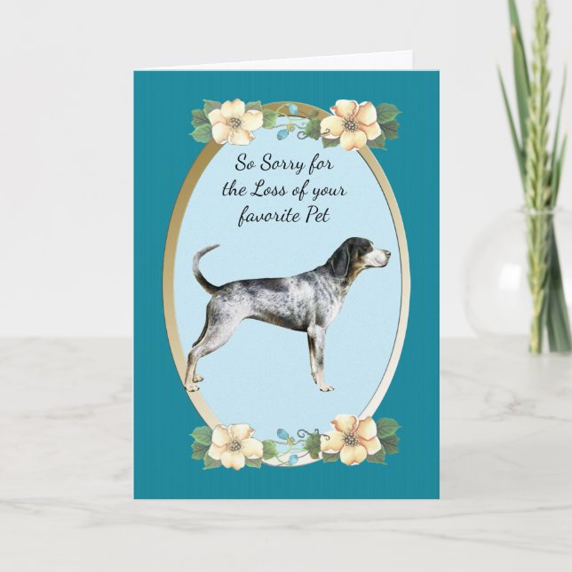 Bluetick Coonhound, aquamarines BlumenBeileid, Karte (Vorderseite)