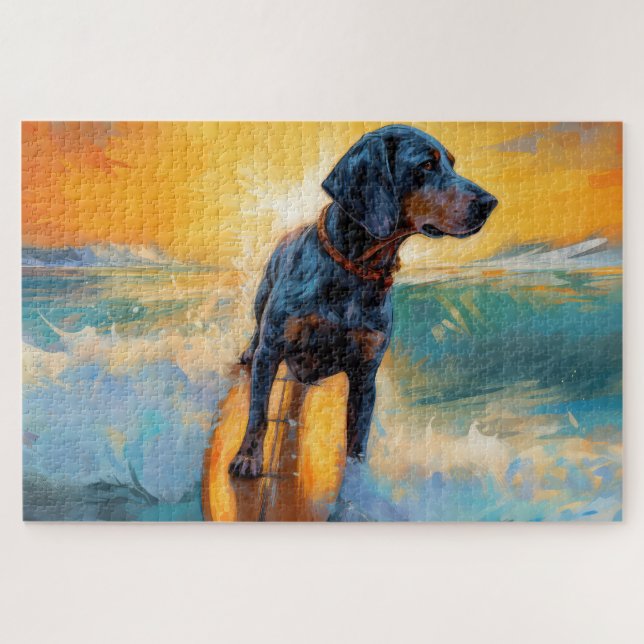 Bluetick Coonhound Beach Surfmalerei (Horizontal)