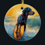 Bluetick Coonhound Beach Surfmalerei Keramik Ornament<br><div class="desc">Tauchen Sie ein in die spielerische Welt des Kaninchen-Abenteuers mit diesem faszinierenden Bild. Ein gepflegter Hund geht zu den Wellen und reitet geschickt auf einem sonnengeküssten Strand. Das lebendige Kunstwerk vereint wunderbar das Wesentliche der Erregung am Strand, während der Hund furchtlos auf den Wellen reitet und den Geist von Spaß...</div>