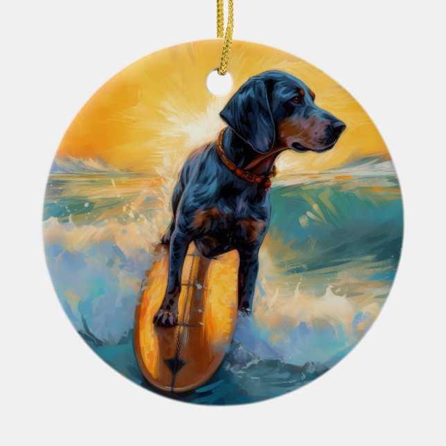 Bluetick Coonhound Beach Surfmalerei Keramik Ornament (Vorne)