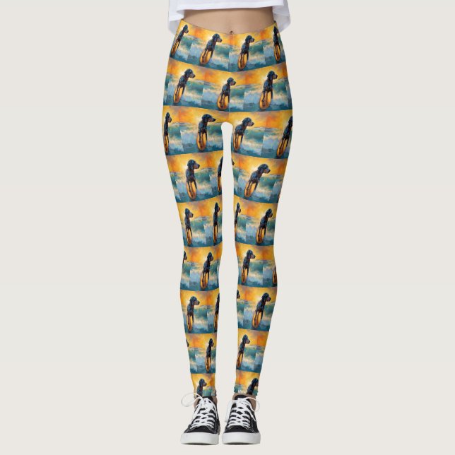 Bluetick Coonhound Beach Surfmalerei Leggings (Vorderseite)