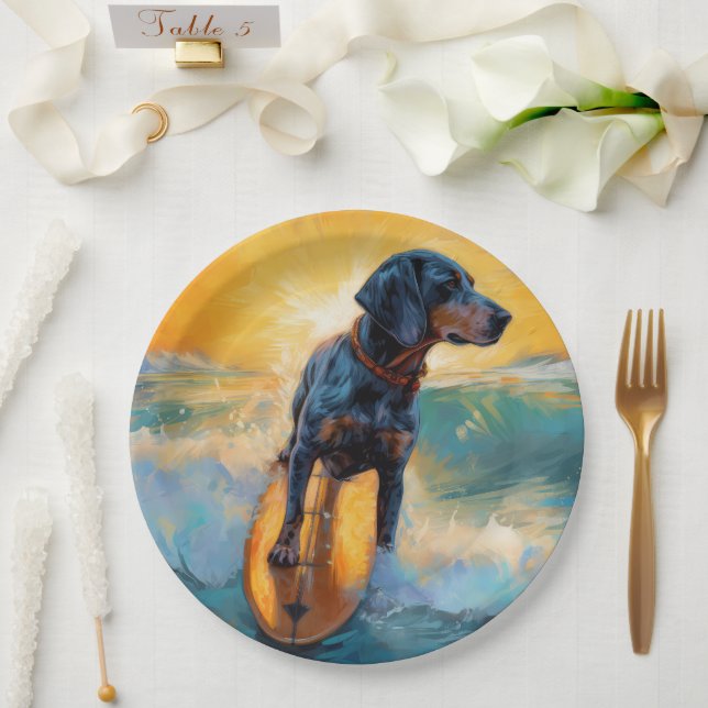 Bluetick Coonhound Beach Surfmalerei Pappteller (Hochzeit)
