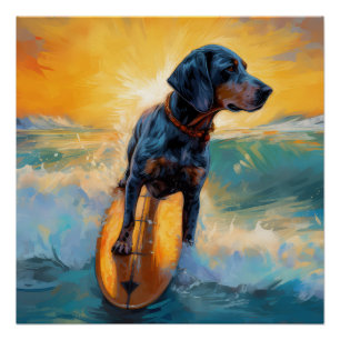 Bluetick Coonhound Beach Surfmalerei Poster