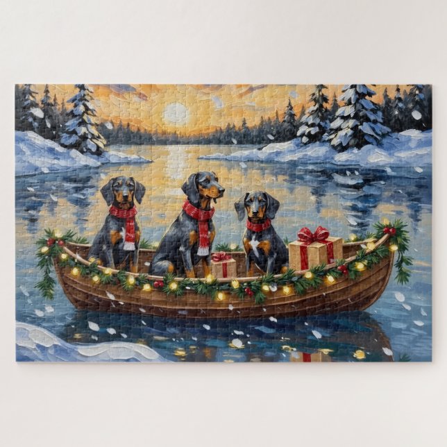Bluetick Coonhound Christmas Boat Holiday (Horizontal)