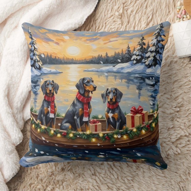 Bluetick Coonhound Christmas Boat Holiday Kissen (Decke)