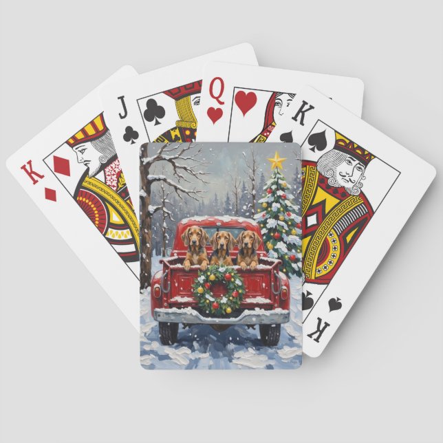 Bluetick Coonhound Christmas Red Truck Holiday Spielkarten (Rückseite)