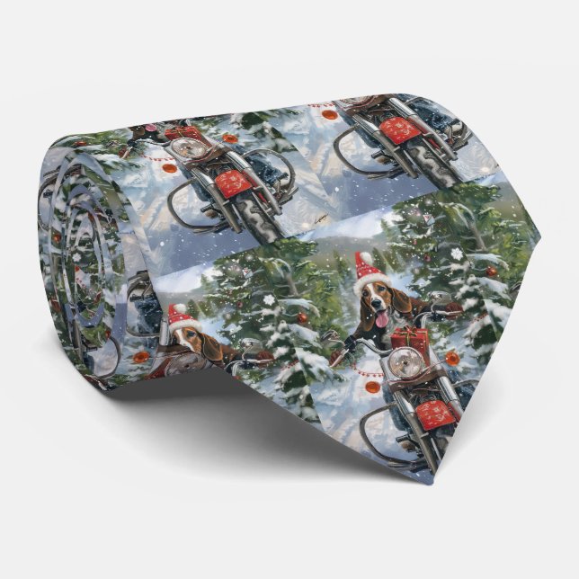 Bluetick Coonhound Dog Riding Motorrad Weihnachten Krawatte (Gerollt)
