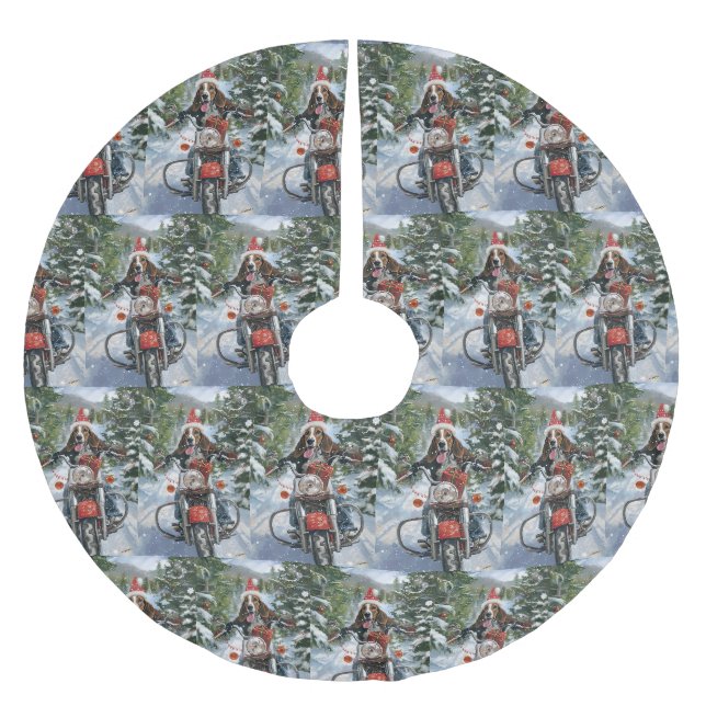 Bluetick Coonhound Dog Riding Motorrad Weihnachten Polyester Weihnachtsbaumdecke (Vorderseite)