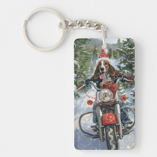 Bluetick Coonhound Dog Riding Motorrad Weihnachten Schlüsselanhänger (Vorderseite)