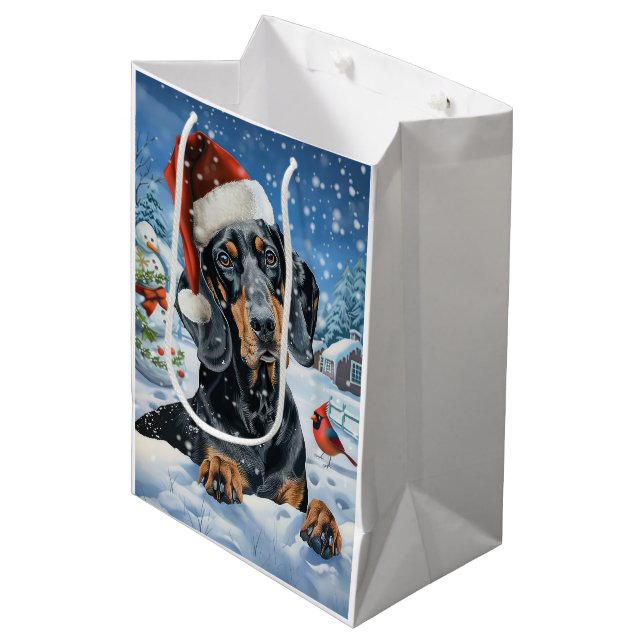 Bluetick Coonhound Dog Winter Wonderland Weihnacht Mittlere Geschenktüte (Vorderseite Schrägansicht)