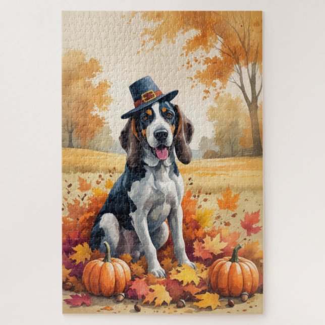 Bluetick Coonhound Herbstleaves Erntedank Art (Vertikal)