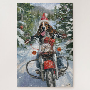 Bluetick Coonhound Hund fährt Motorrad Weihnachten