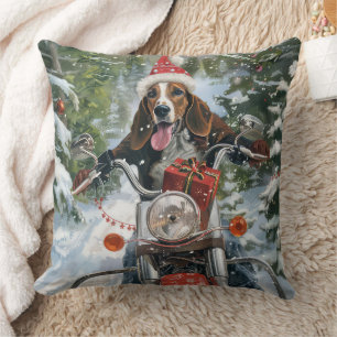 Bluetick Coonhound Hund fährt Motorrad Weihnachten Kissen