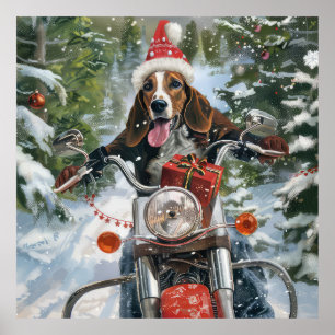 Bluetick Coonhound Hund fährt Motorrad Weihnachten Poster