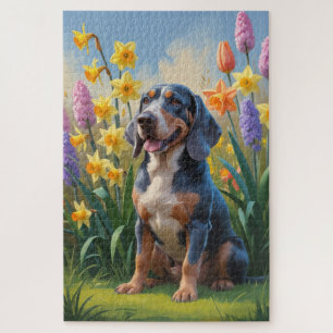 Bluetick Coonhound Hund Frühlingsblumen Malerei