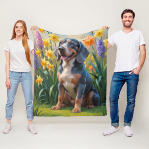 Bluetick Coonhound Hund Frühlingsblumen Malerei Fleecedecke