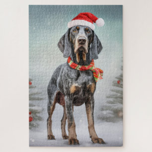 Bluetick Coonhound Hund im Schnee Weihnachten