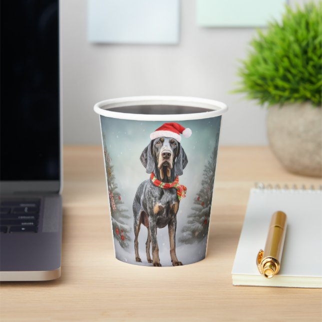 Bluetick Coonhound Hund im Schnee Weihnachten Pappbecher (InSitu)