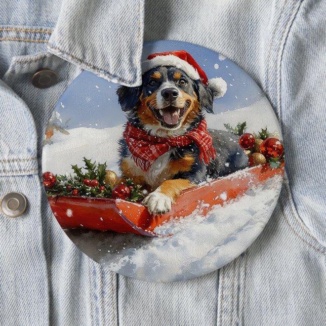 Bluetick Coonhound Hund in Sledge Weihnachten Button (Beispiel)