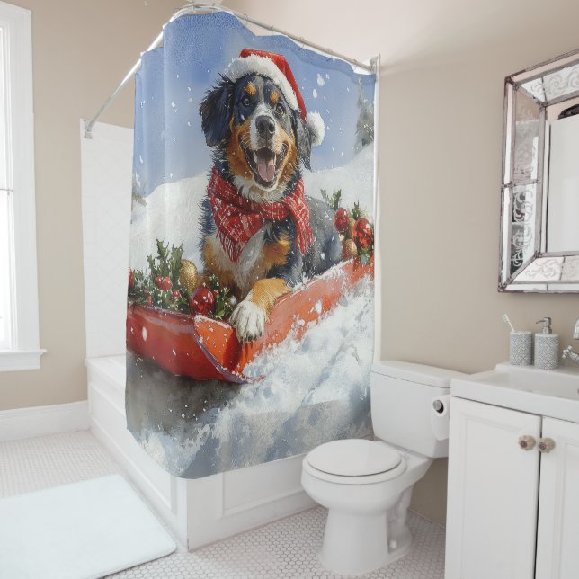 Bluetick Coonhound Hund in Sledge Weihnachten Duschvorhang (Beispiel)